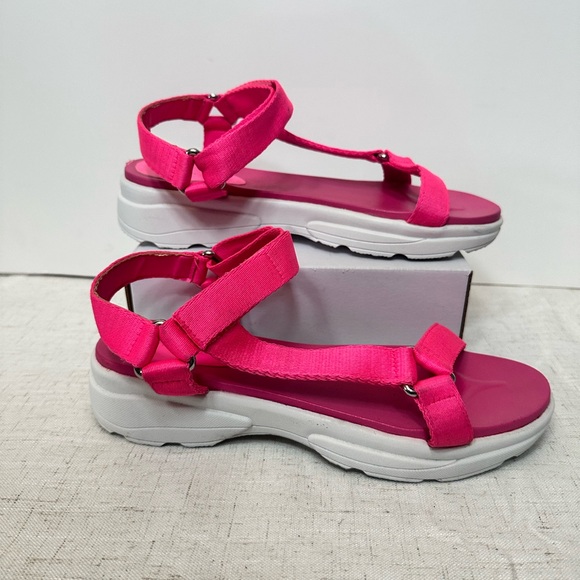 Women’s Hot Pink Strappy Wedge Sandals – Size 10 | Velcro Closure - Picture 2 of 9